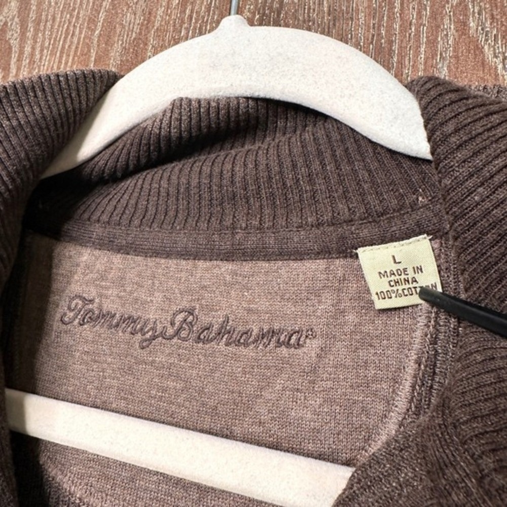 Tommy Bahama Mens Quarter Zip Ribbed Knit Pullover‎ Sweater Brown Size L Relaxed - Picture 6 of 8
